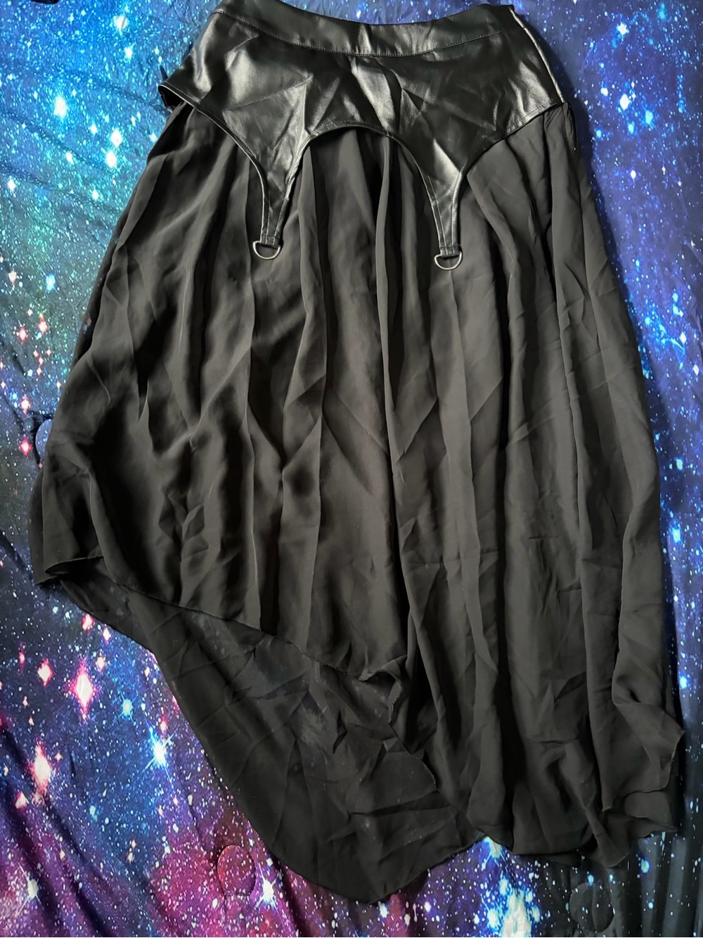 Hot Topic Black High-Low Skirt with Faux Leather Waist and Ring Details